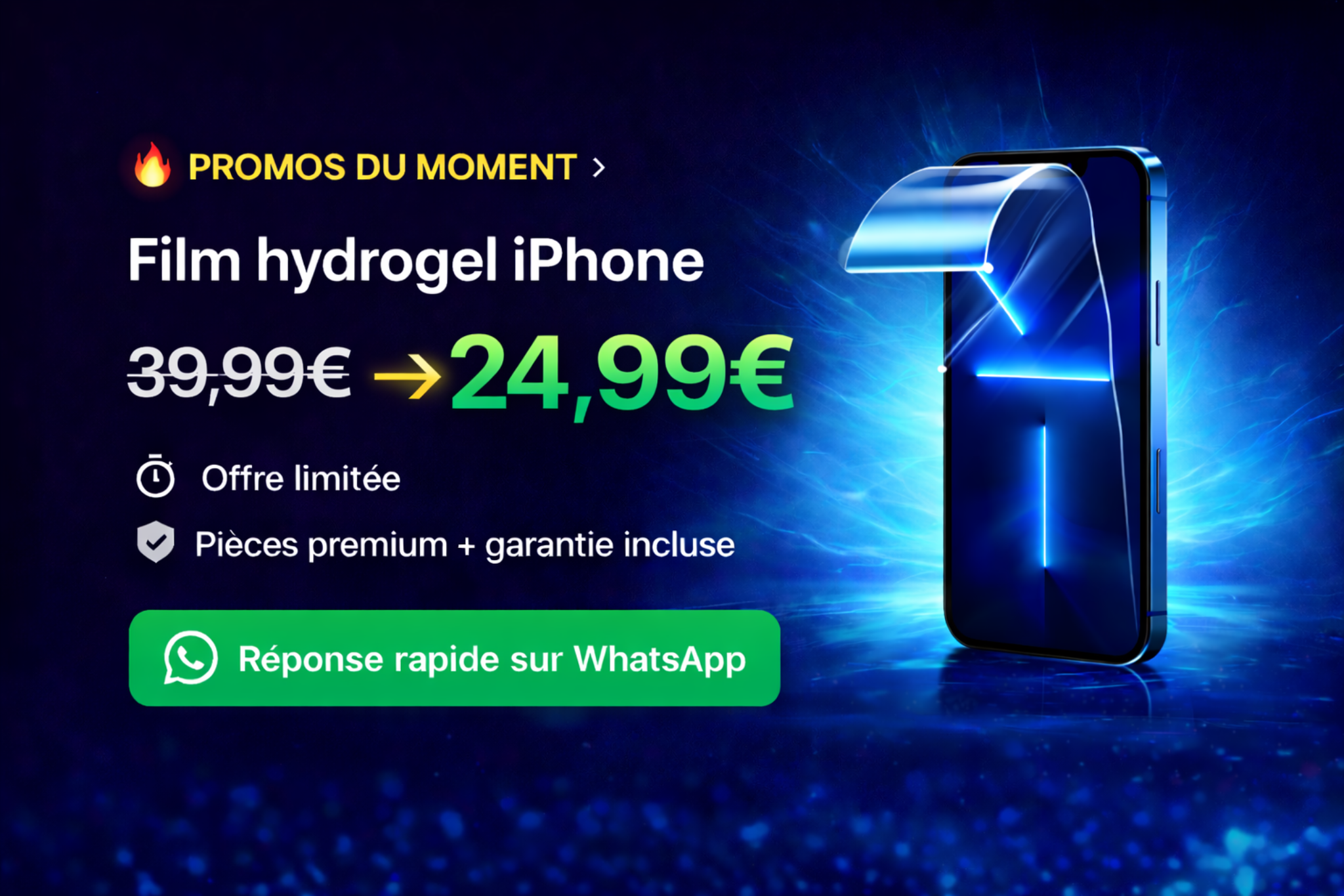 Promotion film hydrogel iPhone à 24,99 euros