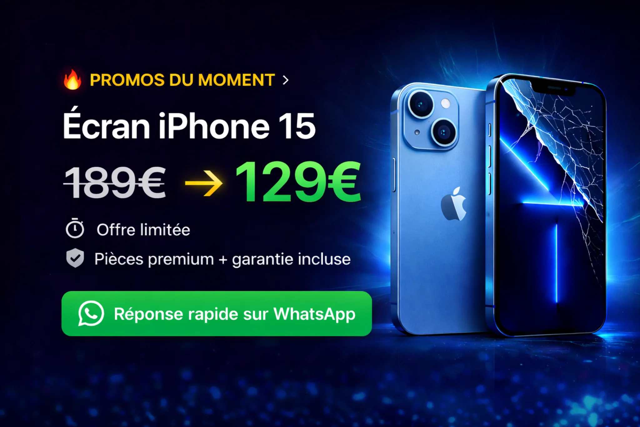 Promotion écran iPhone 15 à 129 euros